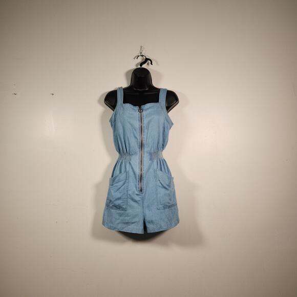 SHE & SKY Denim Romper Womens S Blue Lt Wash 100% Cotton Retro 90s Y2K Utility - Picture 1 of 12